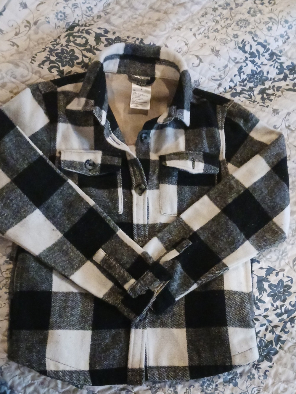Kids Black & White Buffalo Plaid Button-Down Shirt Jacket